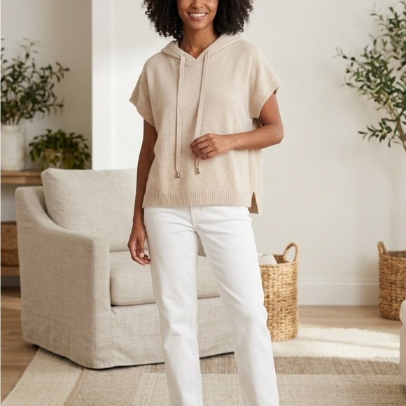 Philosophy Tops - Philosophy Cozy Hooded Short-Sleeve Knit Top — Cream XS​